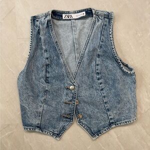 ZARA Vintage-Style Denim Vest - Size Small